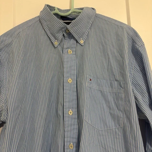 Tommy Hilfiger Blue Striped Dress Shirt‎ Men's Size Large - Picture 3 of 16